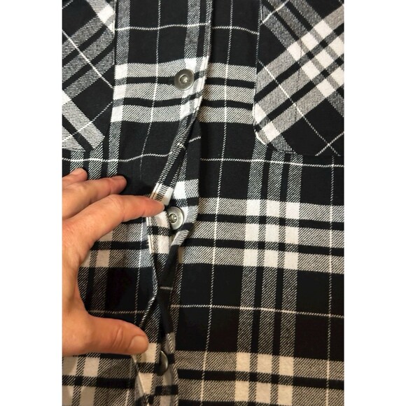 Café Marrakesh black white plaid flannel Style shirt NWT pockets L hidden button - Picture 11 of 16